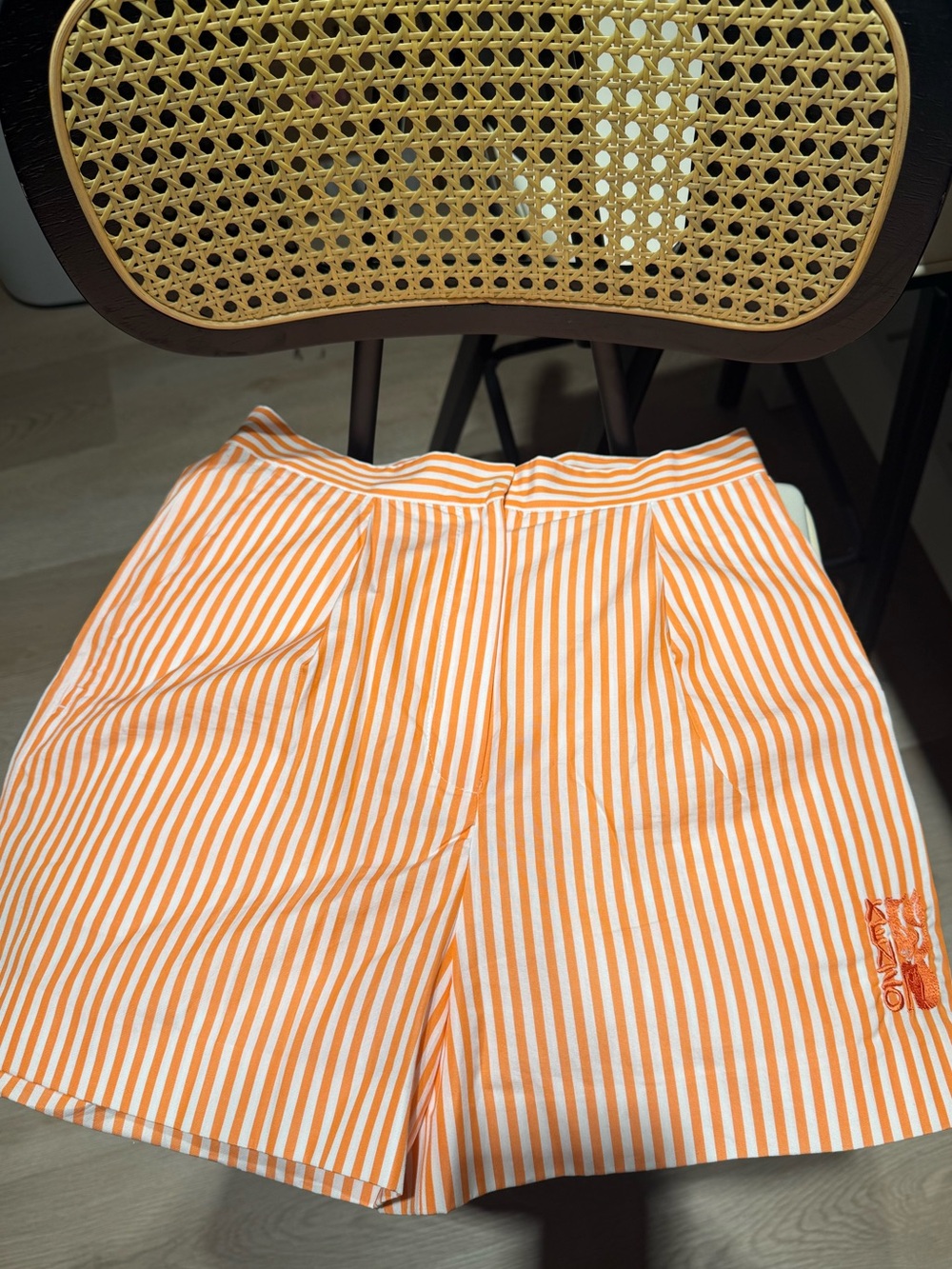 Kenzo Orange and White Striped High-Waist Bermudas